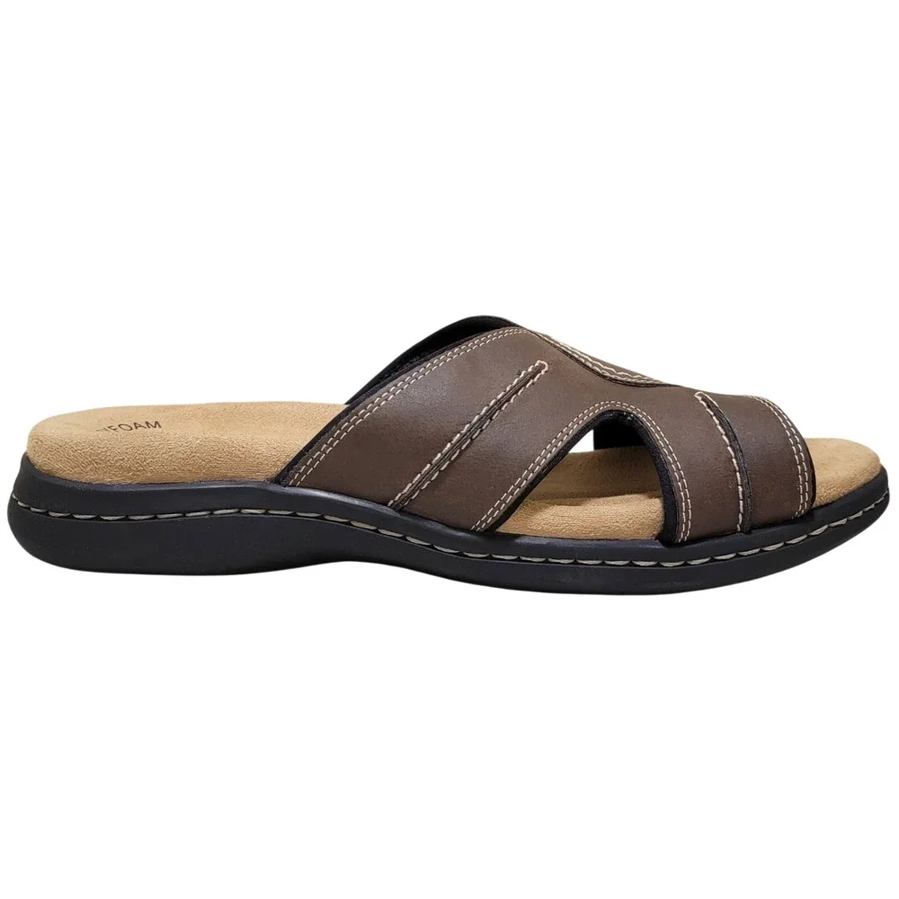 Dockers Men Faux Leather Casual Slide Sandals Sunland Size US 11M Dark Brown